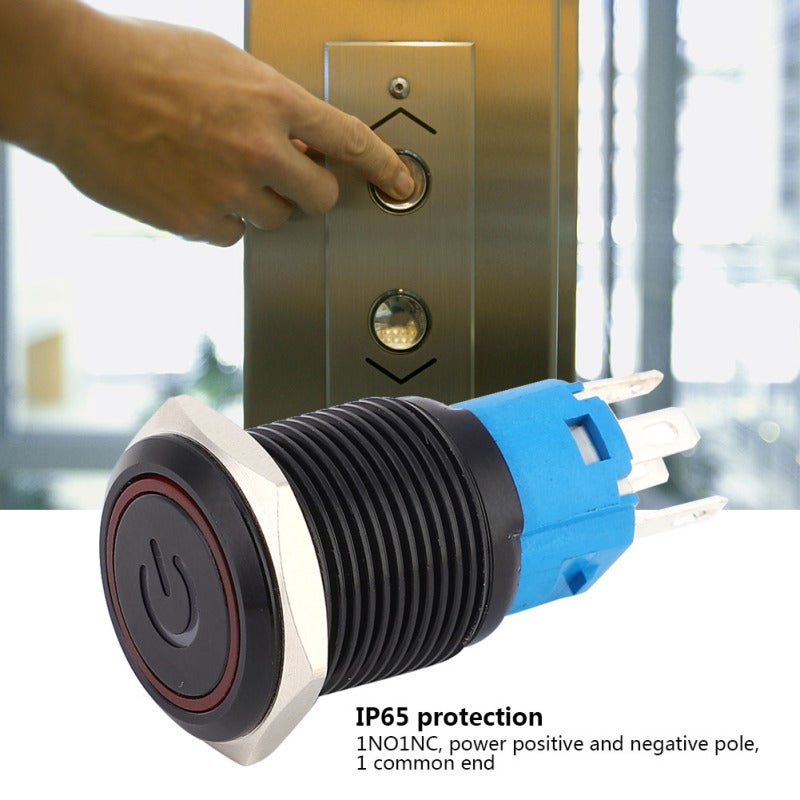 Self Locking Metal Switch 16mm IP65 Waterproof LED Lamp 12VDC - 5-Pin 1NO1NC Stainless Steel Housing Oxidized Black for Industrial Control - Image 2