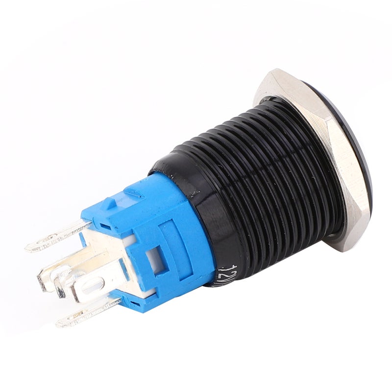 Self Locking Metal Switch 16mm IP65 Waterproof LED Lamp 12VDC - 5-Pin 1NO1NC Stainless Steel Housing Oxidized Black for Industrial Control - Image 3