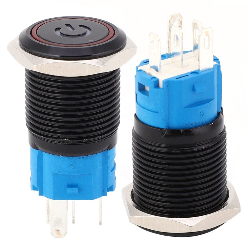 Self Locking Metal Switch 16mm IP65 Waterproof LED Lamp 12VDC - 5-Pin 1NO1NC Stainless Steel Housing Oxidized Black for Industrial Control - Image 4