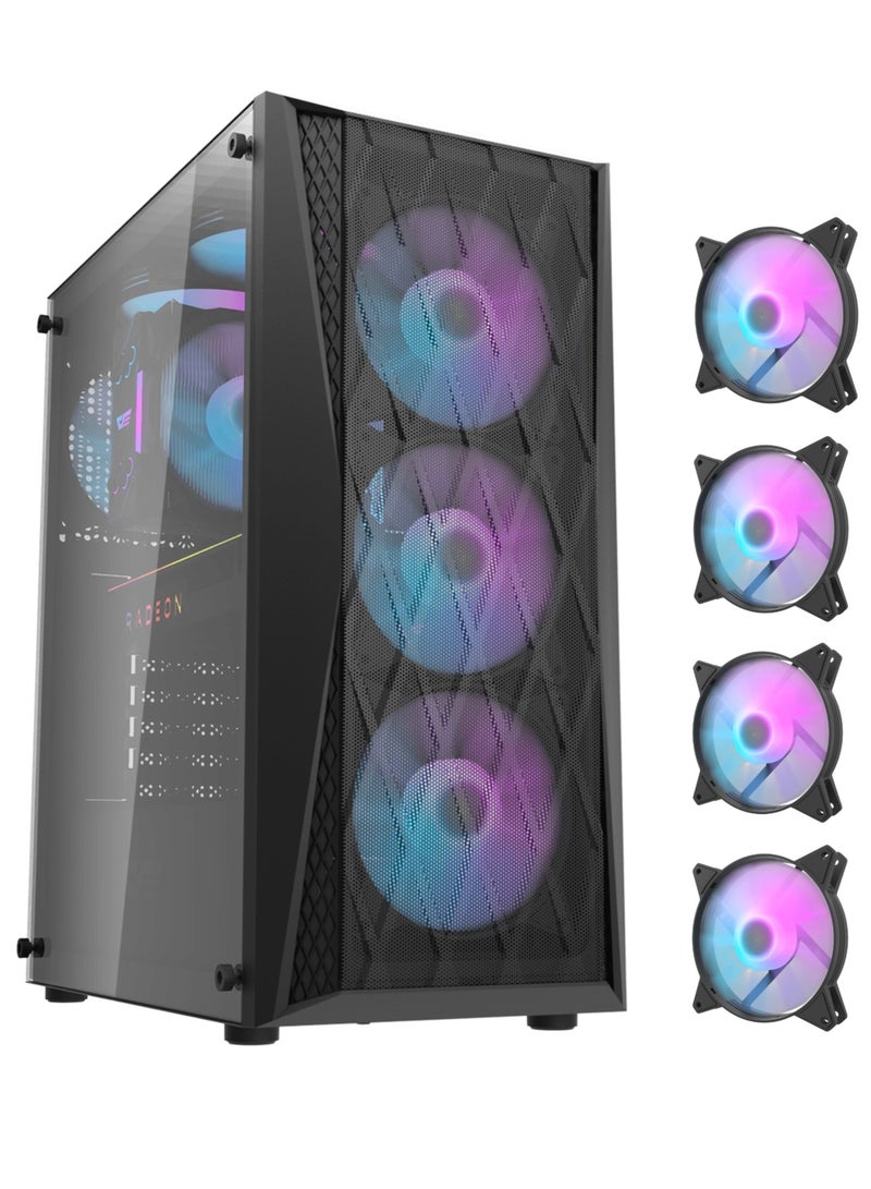 حافظة كمبيوتر الألعاب Darkflash DK352 Mesh ATX/MATX/ITX مع مراوح ARGB 4 * 120 مم مثبتة مسبقًا، لوحة زجاجية شفافة، USB 3.0، تدعم مشعاع 360 مم - Image 1
