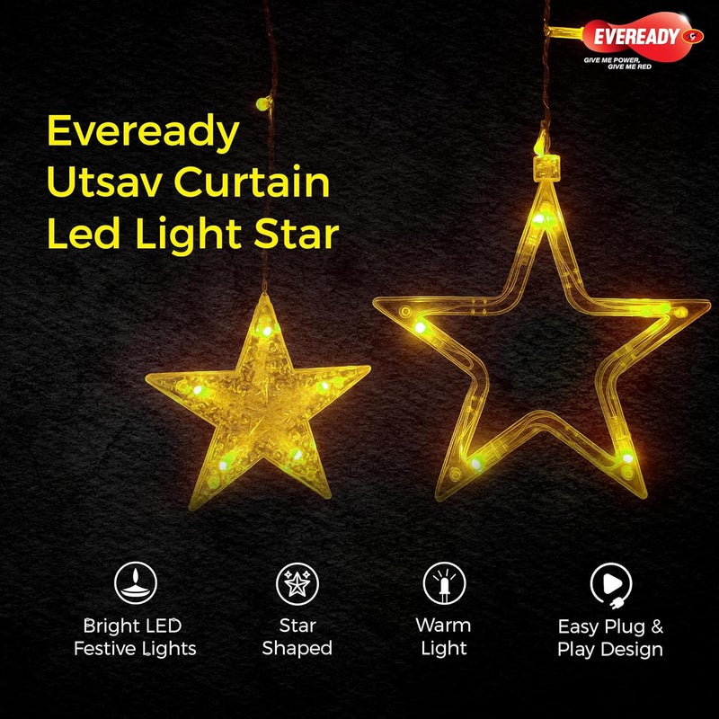 Eveready Utsav, 4 Meter Curtain Led Light Star, 6 Large Stars & 6 Small Stars, 8 Different Lighting Modes, Includes Controller, Indoor String Light, Decoration For Diwali, Wedding, New Year, Pack of 1 - Image 2