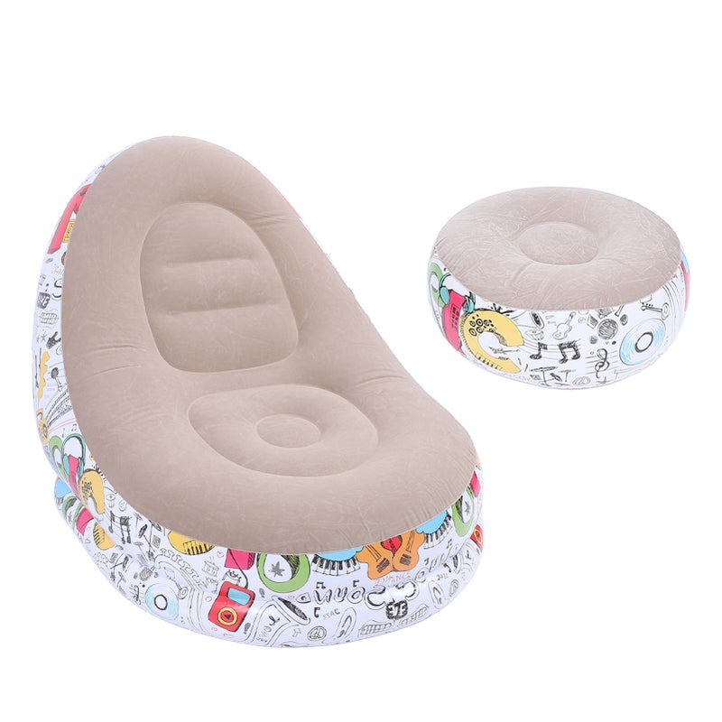 Inflatable Lounge Chair: Premium Soft Flocking Material Cute Cartoon Graffiti Design - Portable Inflatable Sofa Chair With Foot Stool for Home Living Room Bedroom Outdoor Activities - Image 3