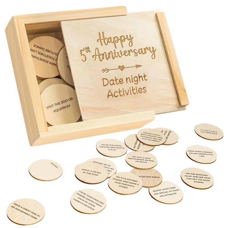 Stofinity 5 Year Anniversary Wood Gift For Him Her - 5Th Anniversary Wooden Gifts For Wife Husband 5 Year Marriage Gifts Anniversary For Couple Fifth Wedding Anniversary For Men Date Night Box - Image 1
