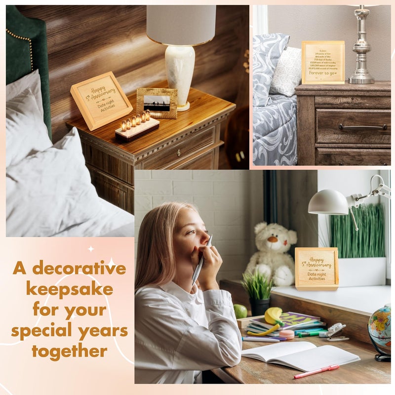 Stofinity 5 Year Anniversary Wood Gift For Him Her - 5Th Anniversary Wooden Gifts For Wife Husband 5 Year Marriage Gifts Anniversary For Couple Fifth Wedding Anniversary For Men Date Night Box - Image 5