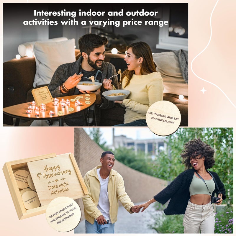 Stofinity 5 Year Anniversary Wood Gift For Him Her - 5Th Anniversary Wooden Gifts For Wife Husband 5 Year Marriage Gifts Anniversary For Couple Fifth Wedding Anniversary For Men Date Night Box - Image 4