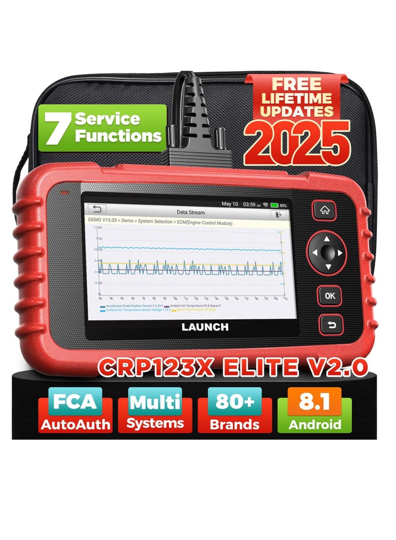 Launch LAUNCH OBD2 Scanner CRP123X Elite V2.0(Upgrade of CRP123X/CRP129X), 7 Reset Scan Tool, FCA SGW, Multi-System Car Scanner, Cloud Report, Lifetime Free Update Diagnostic Tool, Battery Test, AutoVIN  - Image 1