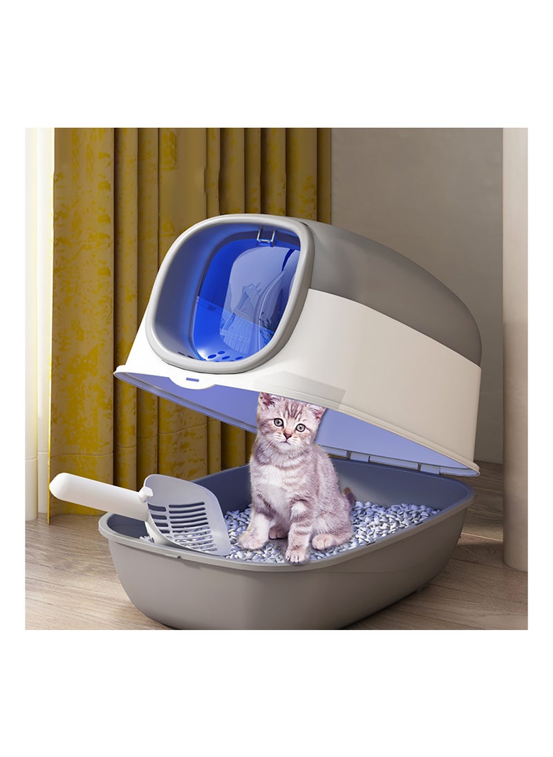 SAPU - SAPU UV Extra Large Space Cat Litter Box，Enclosed Litter Box with Lid,Foldable Litter Box with Ultraviolet Germicidal Lamp,Closed Smell Proof Anti-Splashing, Litter Box with Scoop - Image 1