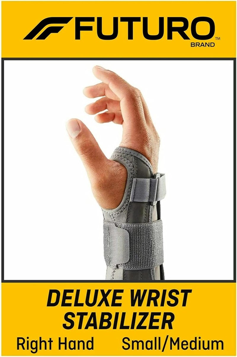 FUTURO Deluxe Wrist Stabilizer Right Hand S/M size, 1 unit/pack | Grey color | 09090ENT | Helps relieve pain symptoms | Firm support | Wrist support - Image 1