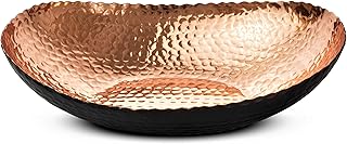 Monarch Abode Hand Hammered Modern Decorative Fruit Bowl, 12.75 x 8.75 x 3.5, Black/Copper - Image 1