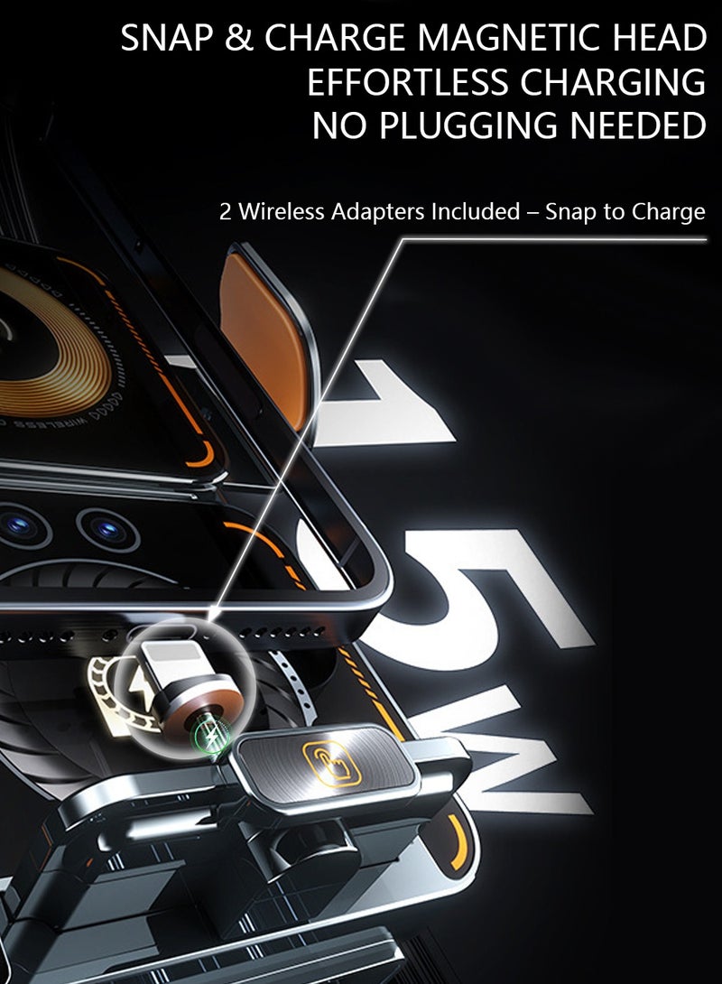 Arabest 15W Wireless Car Charger Mount with Auto-Clamp, Type-C Cable, Magnetic Tips, USB Adapter, 360° Vent Holder for Navigation - Image 3