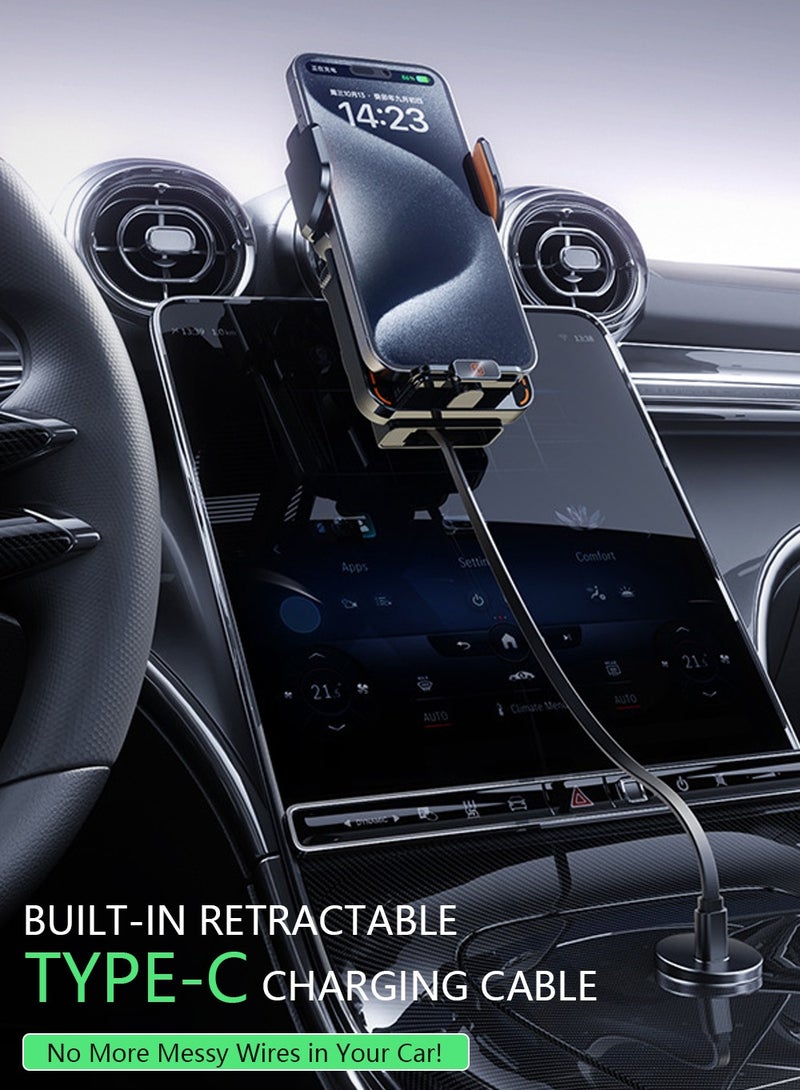 Arabest 15W Wireless Car Charger Mount with Auto-Clamp, Type-C Cable, Magnetic Tips, USB Adapter, 360° Vent Holder for Navigation - Image 5