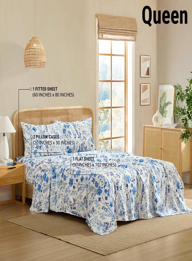 HLC.ME Blue Floral Bed Sheets - 4 Piece Bed Sheet Set - Wrinkle Resistant & Ultra Soft - Fits Mattresses up to 15 Inches Deep (Queen) - Image 3