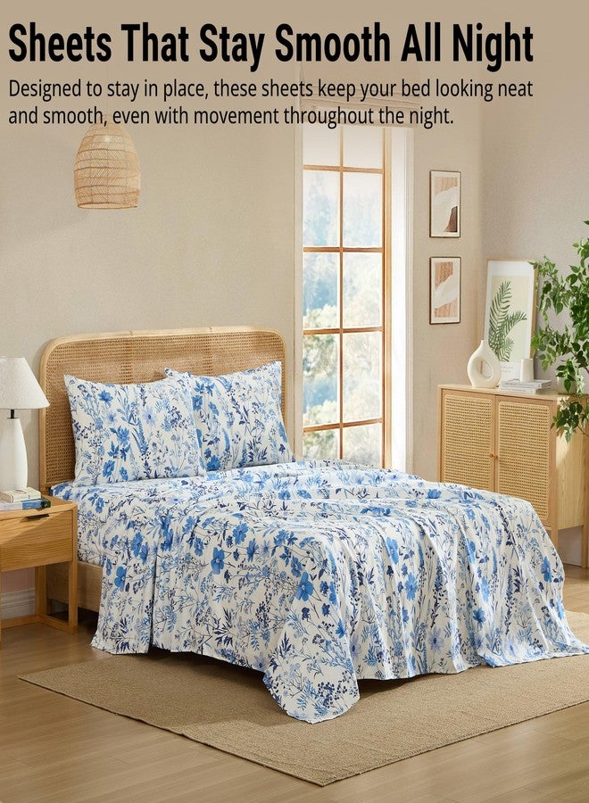 HLC.ME Blue Floral Bed Sheets - 4 Piece Bed Sheet Set - Wrinkle Resistant & Ultra Soft - Fits Mattresses up to 15 Inches Deep (Queen) - Image 5