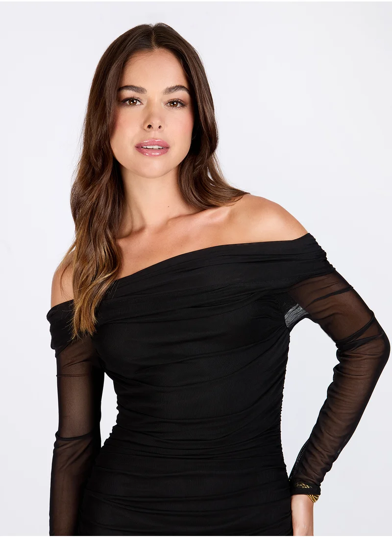 ليتل مسترس Bardot Mesh Detailed Dress