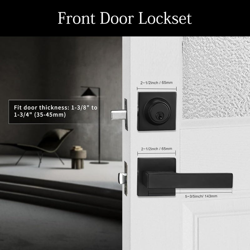 NCSEN 2 Pack Front Door Locksets with Deadbolt, Black Door Handles, Combination Door Lock, Exterior Door Lever (Matte Black)… - Image 3
