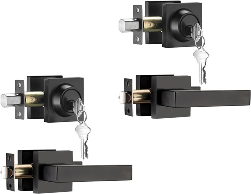 NCSEN 2 Pack Front Door Locksets with Deadbolt, Black Door Handles, Combination Door Lock, Exterior Door Lever (Matte Black)… - Image 1