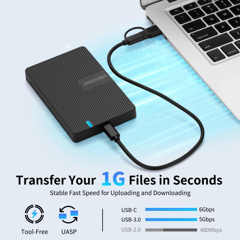 WEETOTUNG حافظة قرص صلب خارجي USB-C 2.5'' HDD SSD لـ SATA - WEETOTUNG 6Gbps حافظة بدون أدوات متوافقة مع محرك UASP - للقرص بسمك 7mm و 9.5mm مع MacBook WD Seagate PlayStation (حافظة فقط) - Image 2