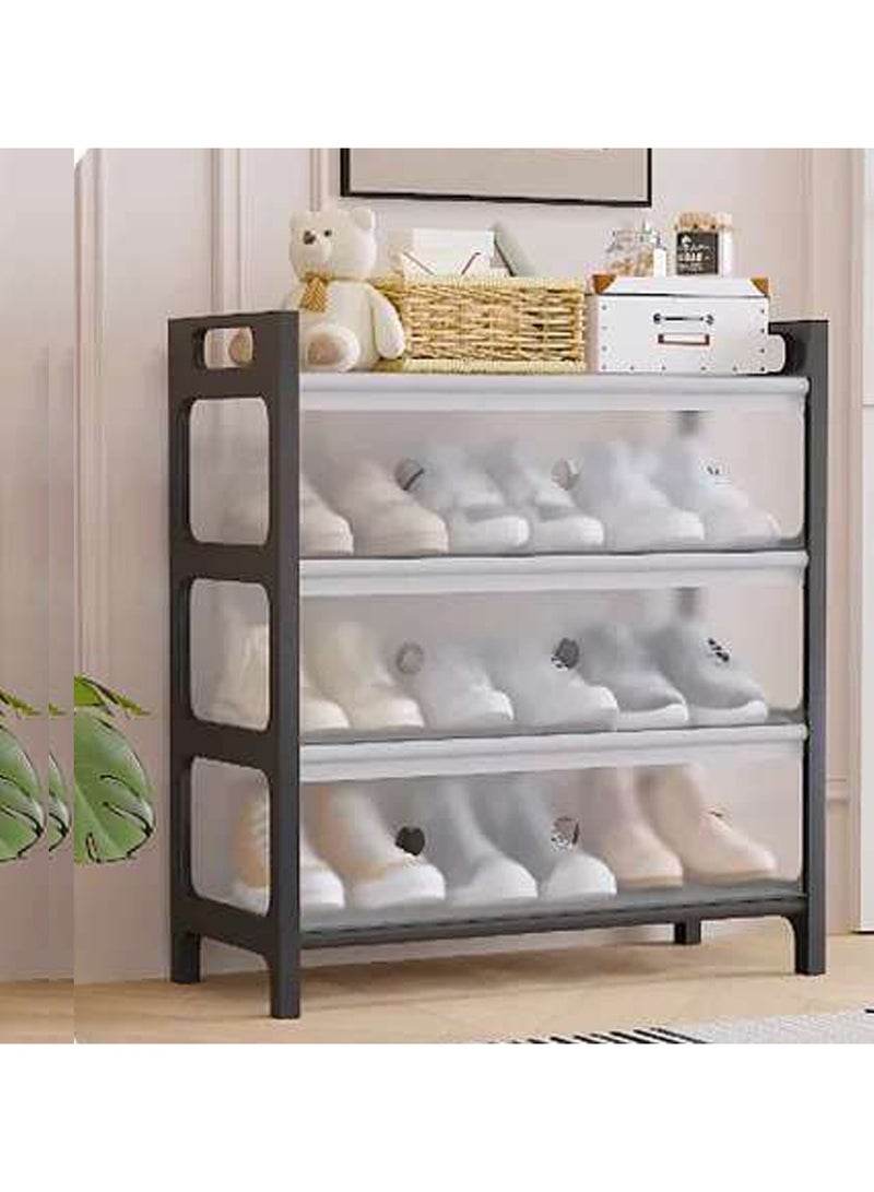 LINGWEI Shoe Rack Organizer, 4 Tier Shoe Storage, Plastic Freestanding Shoe Shelves, Dustproof Shoe Stand - Image 1