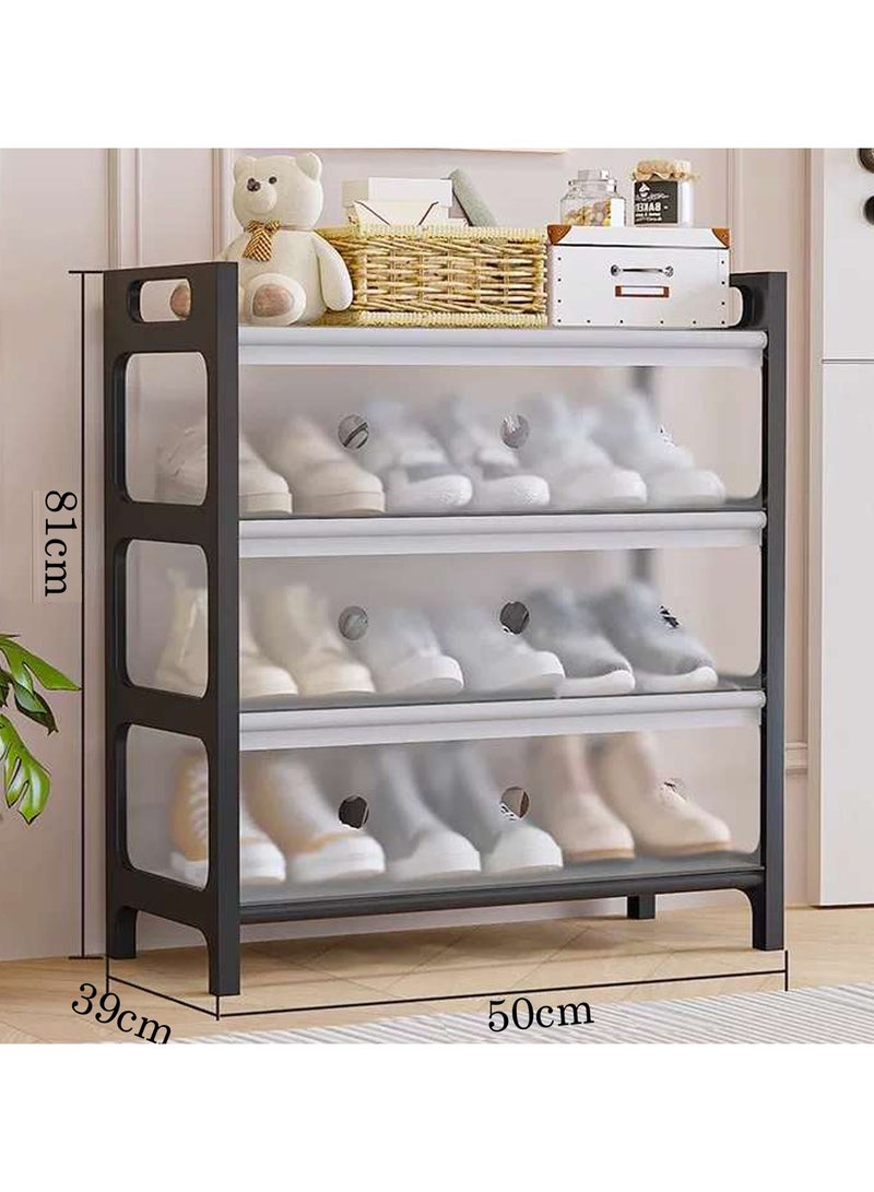 LINGWEI Shoe Rack Organizer, 4 Tier Shoe Storage, Plastic Freestanding Shoe Shelves, Dustproof Shoe Stand - Image 3