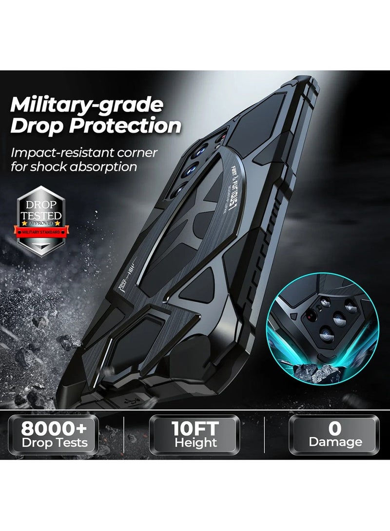 Metal Armor for Samsung Galaxy S25 Ultra Case, with Tempered Glass Screen Protector, Shockproof, Red/Black - Image 5