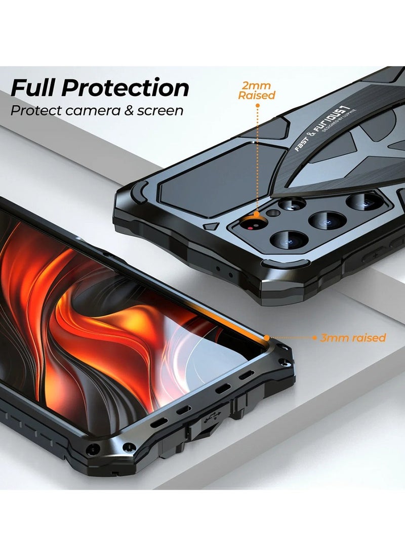 Metal Armor for Samsung Galaxy S25 Ultra Case, with Tempered Glass Screen Protector, Shockproof, Red/Black - Image 4