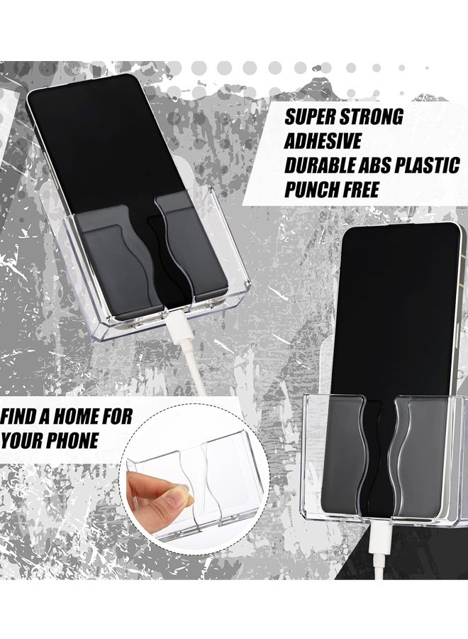 حامل هاتف مثبت على الحائط مكون من 4 قطع مع فتحة شحن وحامل جهاز تحكم عن بعد من الأكريليك ومنظم بجانب السرير لسيارة RV وسرير ومكتب ودش - Image 3