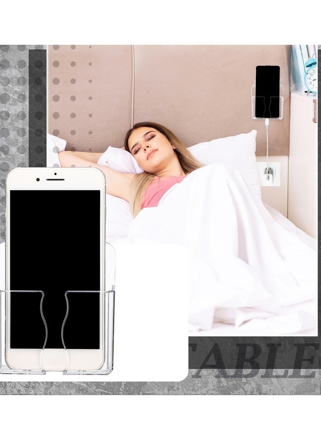 حامل هاتف مثبت على الحائط مكون من 4 قطع مع فتحة شحن وحامل جهاز تحكم عن بعد من الأكريليك ومنظم بجانب السرير لسيارة RV وسرير ومكتب ودش - Image 4