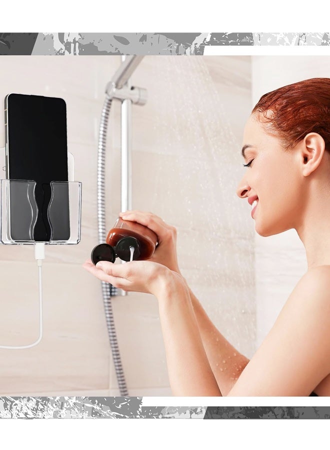 حامل هاتف مثبت على الحائط مكون من 4 قطع مع فتحة شحن وحامل جهاز تحكم عن بعد من الأكريليك ومنظم بجانب السرير لسيارة RV وسرير ومكتب ودش - Image 5