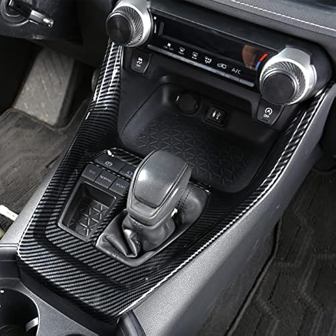 rayihni For RAV4 2024 2023 Gear Shift Protective Panel Cup Holder Trims Gear Shift Knob Cover Interior Center Console Antiscratching Protectors for 2022 2021 2020 2019 Toyota RAV4 Sporty Carbon Fiber - Image 5