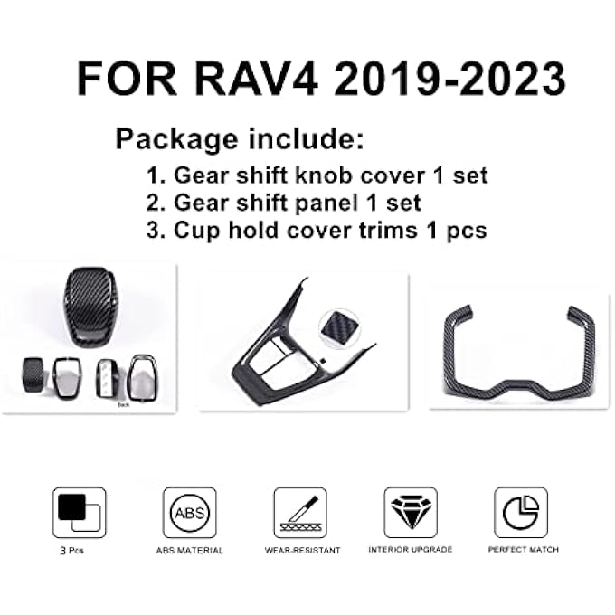 rayihni For RAV4 2024 2023 Gear Shift Protective Panel Cup Holder Trims Gear Shift Knob Cover Interior Center Console Antiscratching Protectors for 2022 2021 2020 2019 Toyota RAV4 Sporty Carbon Fiber - Image 3