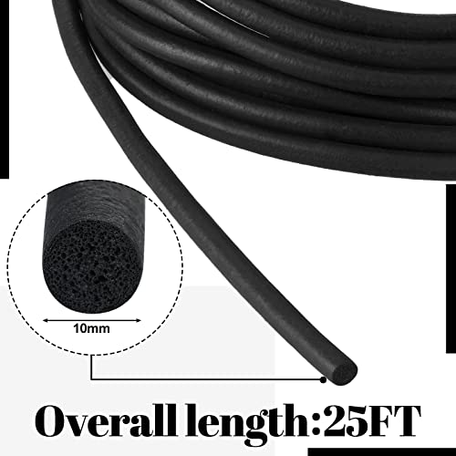 Kingdder 25ft Epdm Foam Rubber Weather Stripping Round Rubber Tubing Seal Closed Cell Solid Foam Tubing Strip Black O Type Weather Stripping Door Window Seal for Cars Trucks Rvs Boats(10 mm) - Image 2