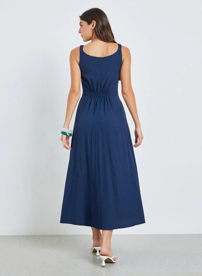 Styli navy blue Navy Blue Sleeveless A-Line Maxi Dress for Women | Best Price UAE