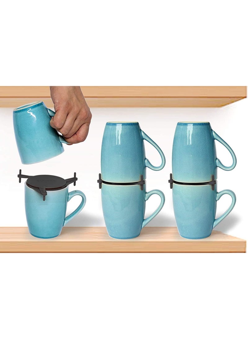 Coffee Mug Organizers and Storage, Kitchen Cabinet Shelf Organizer, Cupboard and Pantry Organization, Expandable Stackable Gadget for Tea Cup and Mugs, Save Space, Organize, 6pk (Black) - Image 1