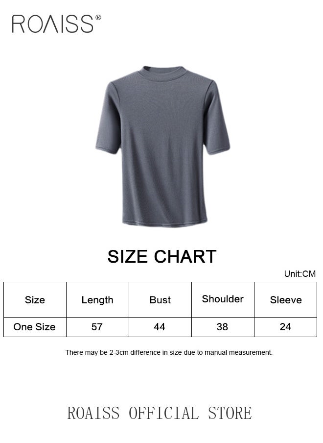 roaiss - Women Mid Length Long Sleeve Base Layer Semi Turtleneck Design for an Elegant and Sophisticated Look Figure Enhancing Slim Fit with Solid Color Design Timeless and Versatile Women Business Casual Top - Image 1