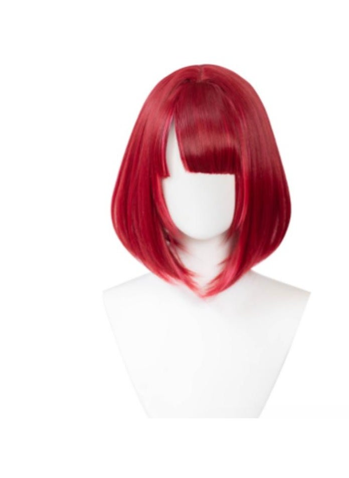 KUYING Masquerade Small Roll Bang Short Straight Hair Wig 