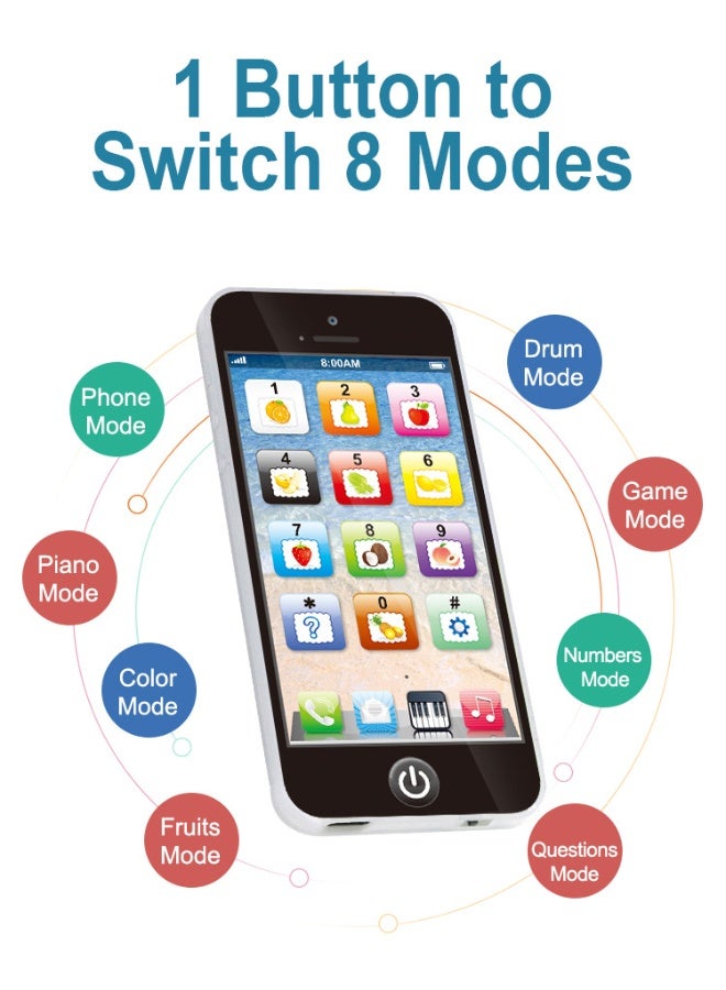 لعبة هاتف محمول تعليمية، 8 أوضاع، أضواء ملونة، لعبة هاتف محمول متعددة الوظائف قابلة لإعادة الشحن، لعبة تفاعلية لتعليم الذكاء في مرحلة الطفولة المبكرة، الموسيقى وتعلم اللغة الإنجليزية، مناسبة للأولاد والبنات من عمر 18 شهرًا فما فوق، لون أسود. - Image 3