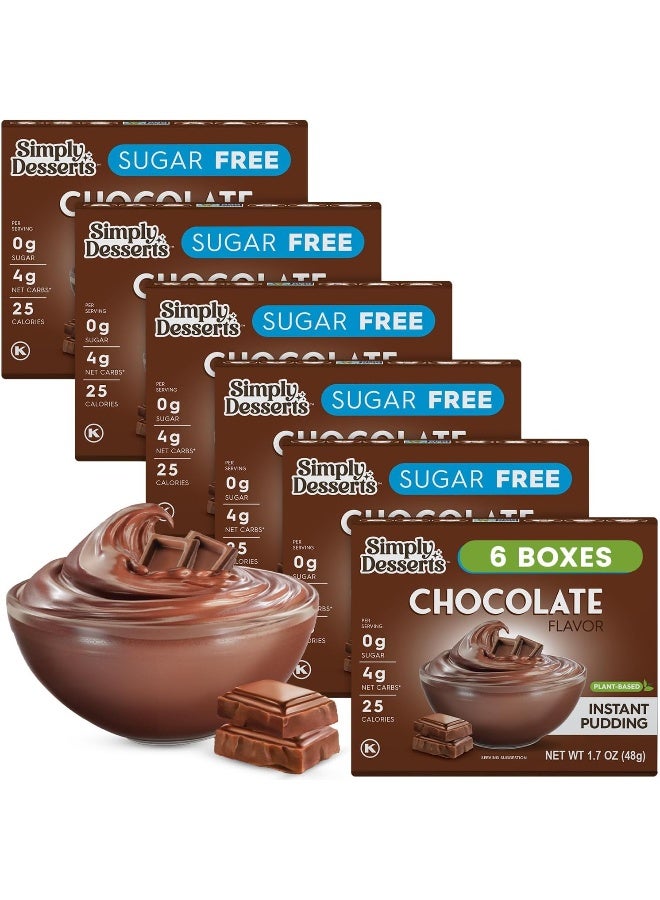 Simply Delish Simply Desserts Chocolate Instant Pudding, Sugar-Free, 6-Pack - Healthy Dessert, Keto Snacks, Vegan & Diabetic-Friendly, Kosher, 1.7 Oz Ea - Image 1