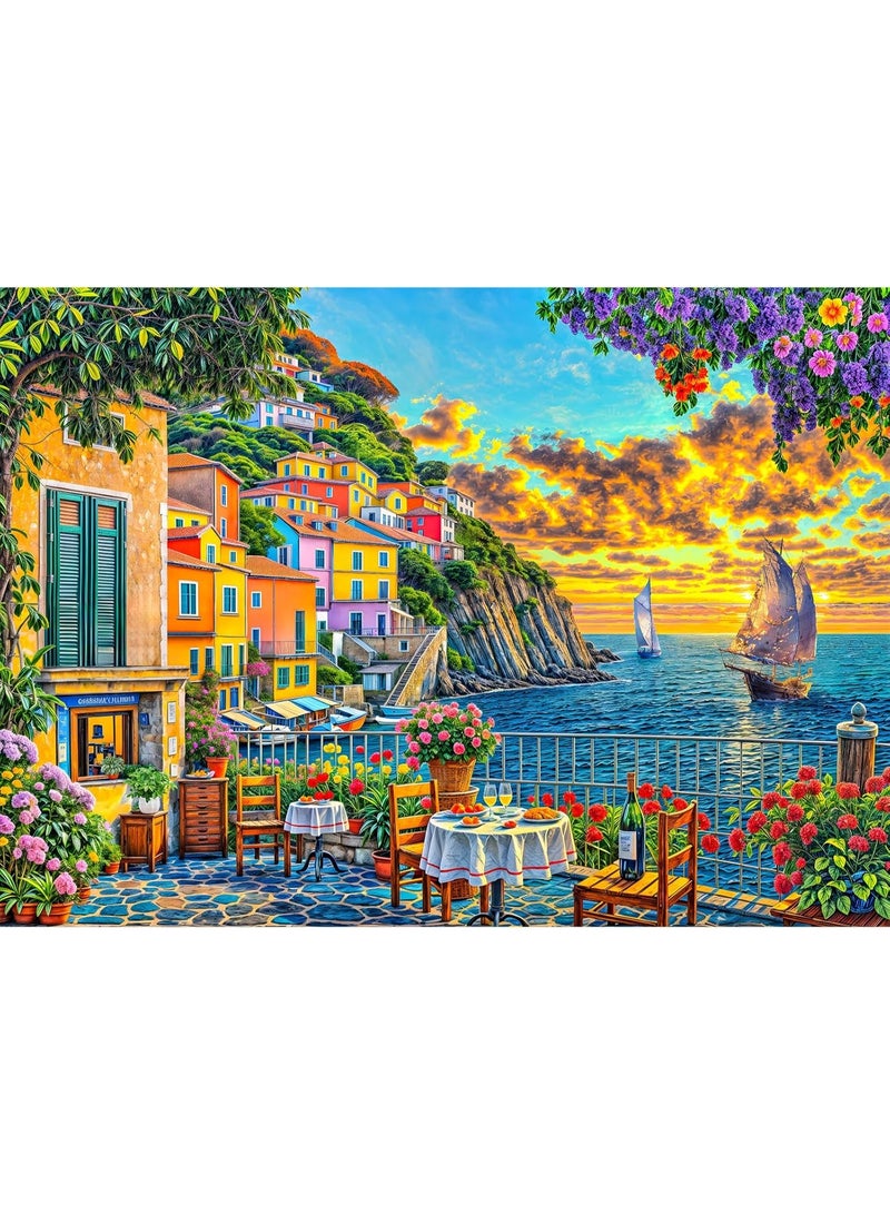 1000 puzzle pieces,seaside restaurant theme,challenge puzzle pieces - Image 1