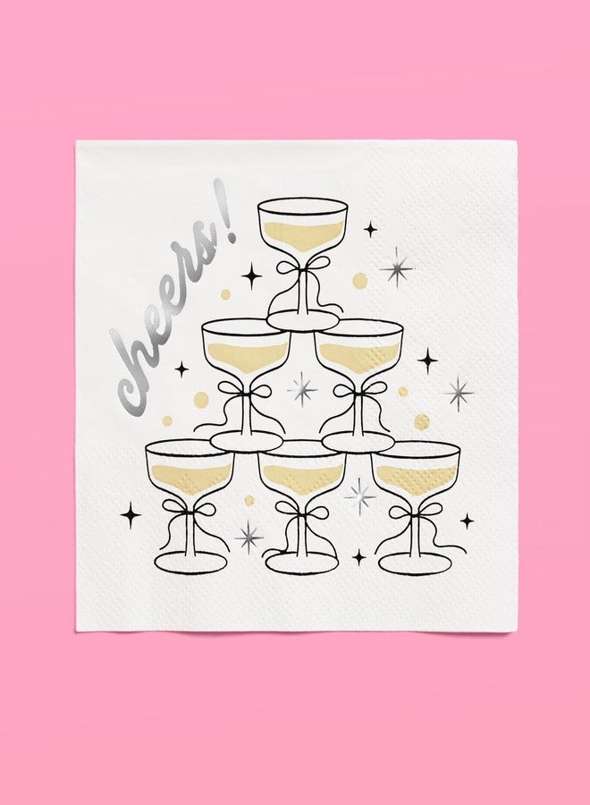xo, Fetti Gold Foil Cheers Napkins | 3-ply, 50 pcs | Bachelorette Party Champagne Coupe Decorations, Birthday Party Decor, NYE Cocktail Supplies, Celebratory Tableware - Image 5