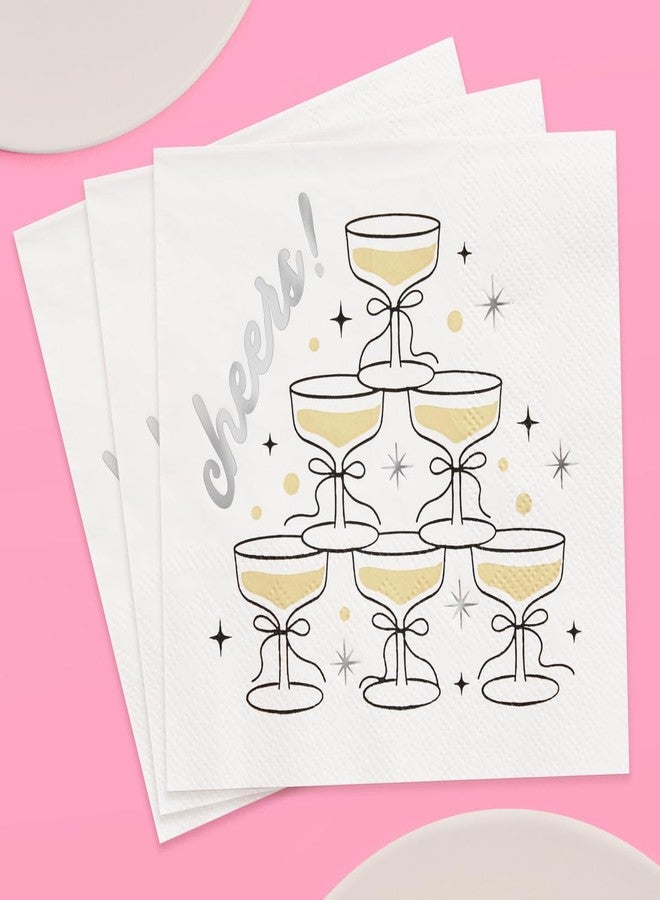 xo, Fetti Gold Foil Cheers Napkins | 3-ply, 50 pcs | Bachelorette Party Champagne Coupe Decorations, Birthday Party Decor, NYE Cocktail Supplies, Celebratory Tableware - Image 2