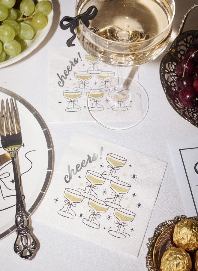 xo, Fetti Gold Foil Cheers Napkins | 3-ply, 50 pcs | Bachelorette Party Champagne Coupe Decorations, Birthday Party Decor, NYE Cocktail Supplies, Celebratory Tableware - Image 3