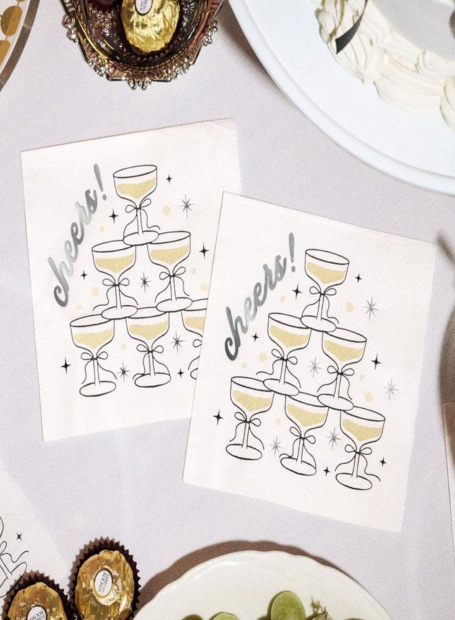 xo, Fetti Gold Foil Cheers Napkins | 3-ply, 50 pcs | Bachelorette Party Champagne Coupe Decorations, Birthday Party Decor, NYE Cocktail Supplies, Celebratory Tableware - Image 1