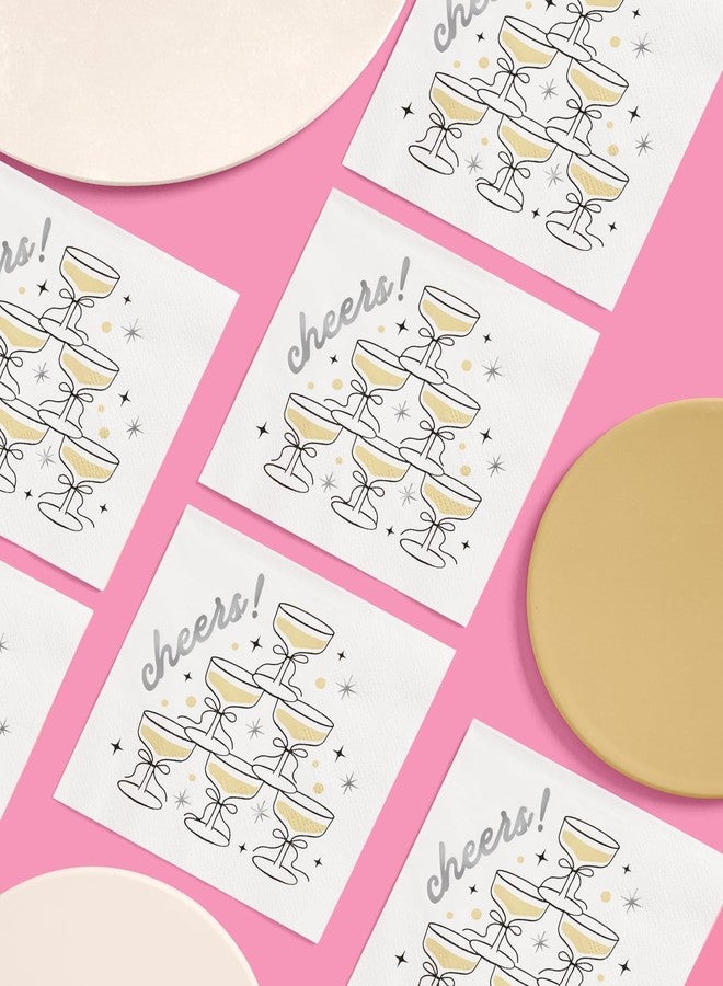 xo, Fetti Gold Foil Cheers Napkins | 3-ply, 50 pcs | Bachelorette Party Champagne Coupe Decorations, Birthday Party Decor, NYE Cocktail Supplies, Celebratory Tableware - Image 4