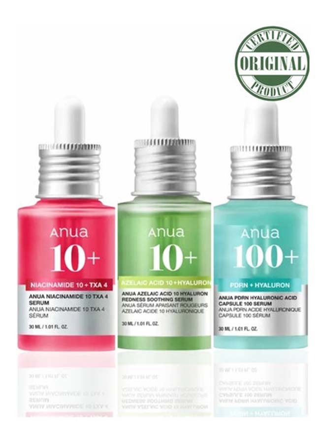 Anua Dark Spots, Redness & Barrier Repair Solution – Anua Niacinamide 10% + TXA 4% Serum, Azelaic Acid Redness Serum & PDRN Hyaluronic Capsule Serum (Pack of 3) 90ml - Image 1