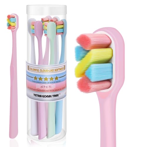 Tetragonal tree 6 Count Extra Soft Toothbrushes | Periodontist-Designed Tapered Bristles for Sensitive Teeth and Receding Gums | Plaque Remover Toothbrushes in Bucket Packaging - Colors May Vary - Image 1