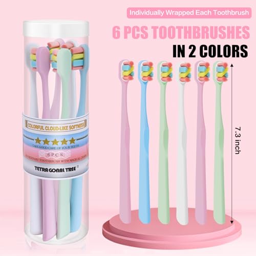 Tetragonal tree 6 Count Extra Soft Toothbrushes | Periodontist-Designed Tapered Bristles for Sensitive Teeth and Receding Gums | Plaque Remover Toothbrushes in Bucket Packaging - Colors May Vary - Image 4
