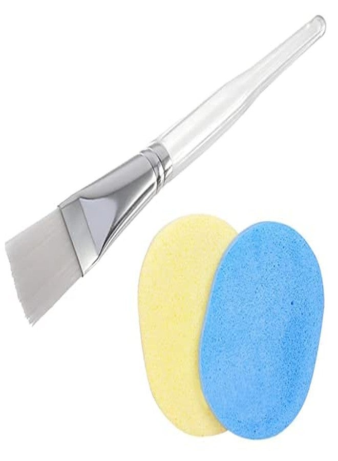 Talora Face Pack Brush and Face Cleaning Sponge Combo Facial Mask Brush Facemask Applicator Brush Cosmetic Foundation Makeup Brush for Men and Women (White Brush and Sponge) - Image 1
