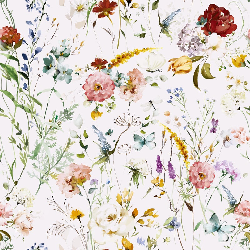 VaryPaper 177x787 Vintage Floral Peel and Stick Wallpaper Watercolor Leaf Butterfly Wildflower Wallpaper Wall Mural Self Adhesive Removable Floral Contact Paper for Bedroom Walls Cabinet Shelves