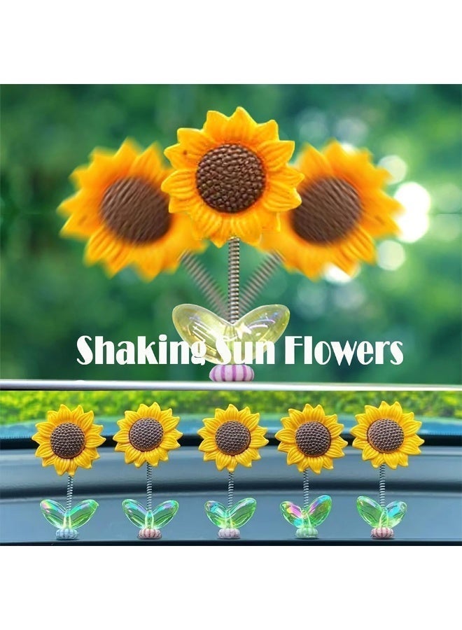 5pcs Sunflower Car Dashboard Decoration, Shaking Sun Flower Car Dashboard Toys Accessories for Women, Cute Car Interior Console Ornaments - Image 3