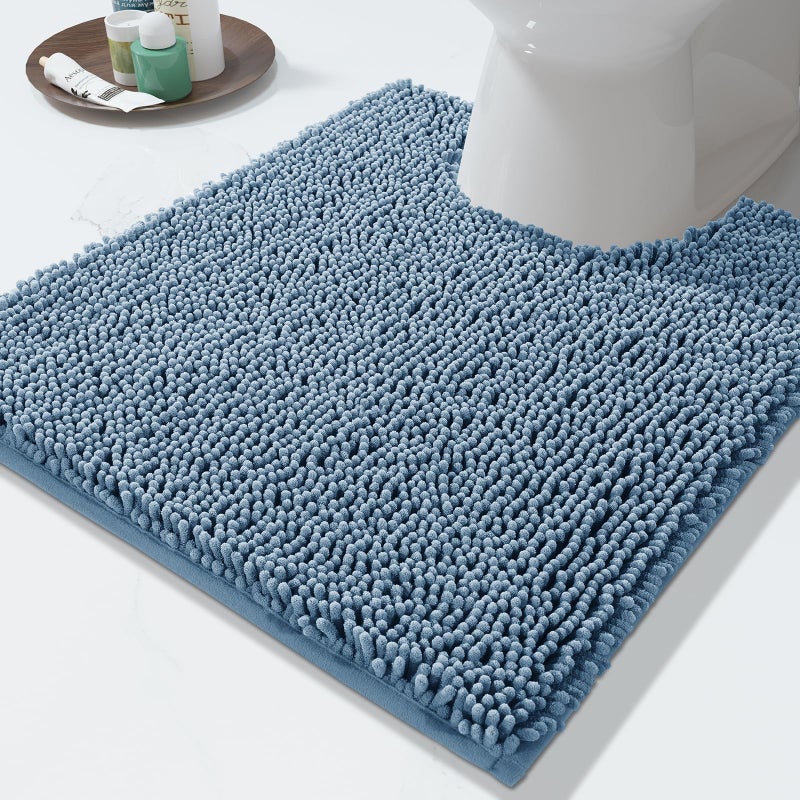 Yimobra Luxury Shaggy Toilet Bath Mat UShaped Contour Rugs for Bathroom 244 X 204 Inches Soft and Comfortable Maximum Absorbent Dry Quickly NonSlip MachineWashableDenim Blue